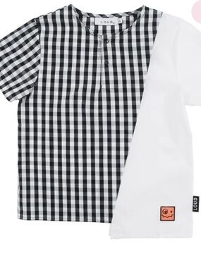 Black & White Gingham Split Kids Tee